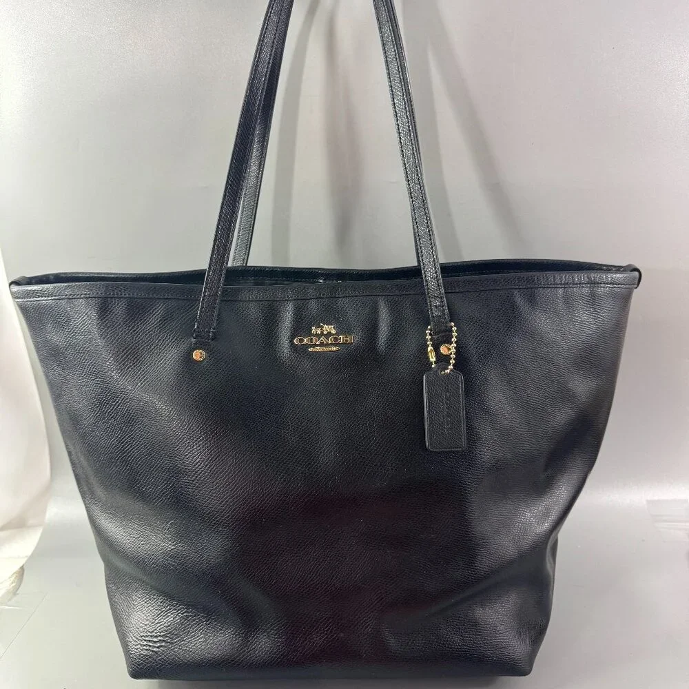 Authentic Coach # F34099 Black Leather Crossgrain Large Taxi Tote Bag - Picture 1 of 13